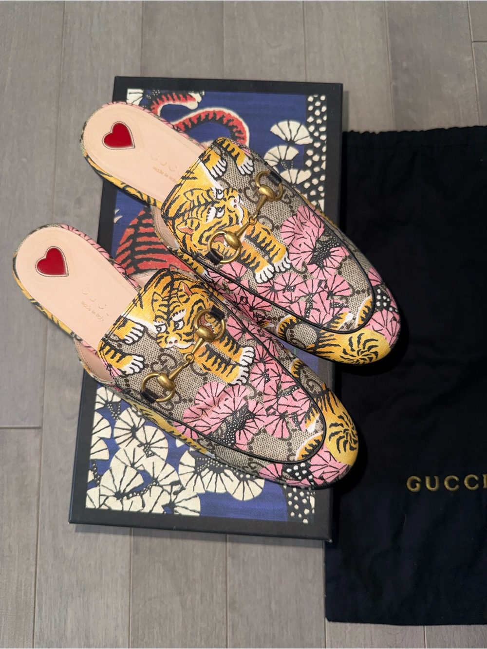 Gucci GG Supreme Bengal Tiger Floral Princetown Mules 37.5 - Picture 5 of 7